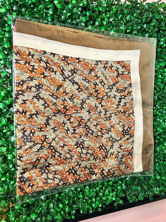 Accessories - Geometric Print Silk Scarf in Gold, Brown & Cream